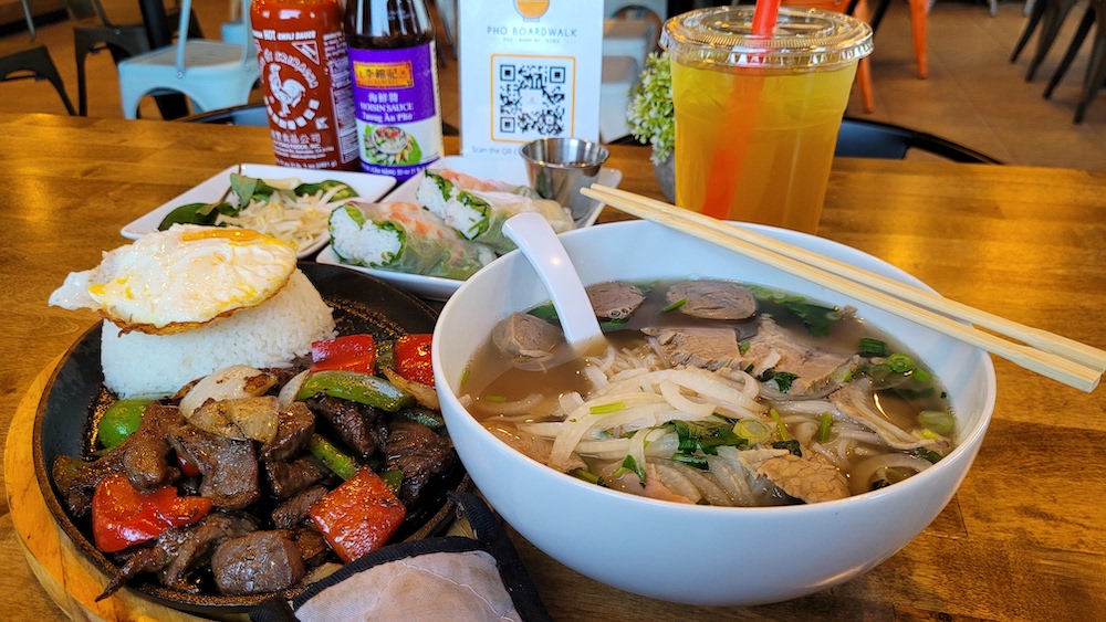 Showing some delicious Vietnamese Pho, served at Pho Boardwalk.