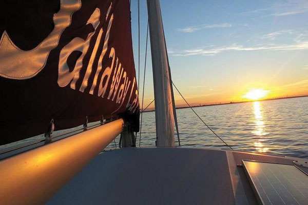 Showing the sunset from the Clear Lake Sailing Charters sailboat.